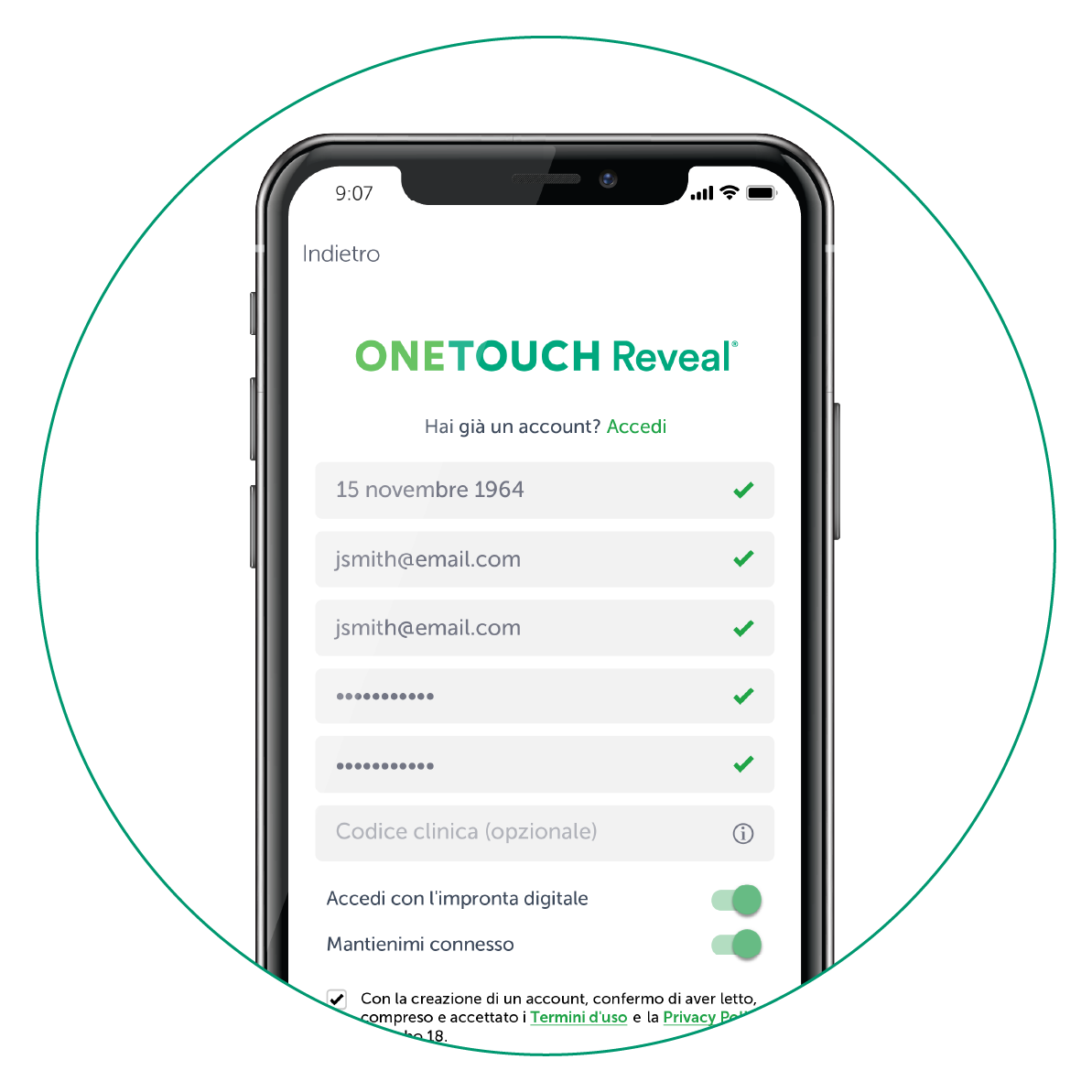 Apri l'app e crea il tuo account Apri l'app e crea il tuo account
