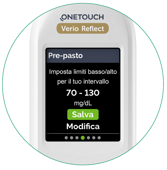 Conferma o modifica i limiti dell’intervallo “Pre-pasto” e “Post-pasto Conferma o modifica i limiti dell’intervallo “Pre-pasto” e “Post-pasto