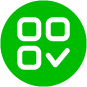 Icon of checkboxes with a checkmark on a green background.