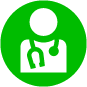 Icon of a speech bubble with lines representing text on a green background.