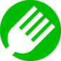 Green circular icon featuring a white fork, representing food or dining.