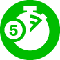 Green icon featuring a stopwatch and the number 5, indicating a quick time limit. Green icon featuring a stopwatch and the number 5, indicating a quick time limit.