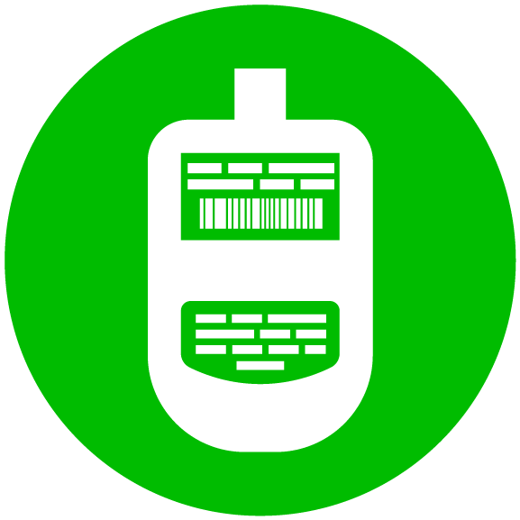 Green circular icon of a glucose meter outline.